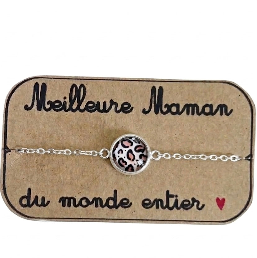 Bracelet Chaîne "Meilleure Maman" - Imprimé Léopard 🐆