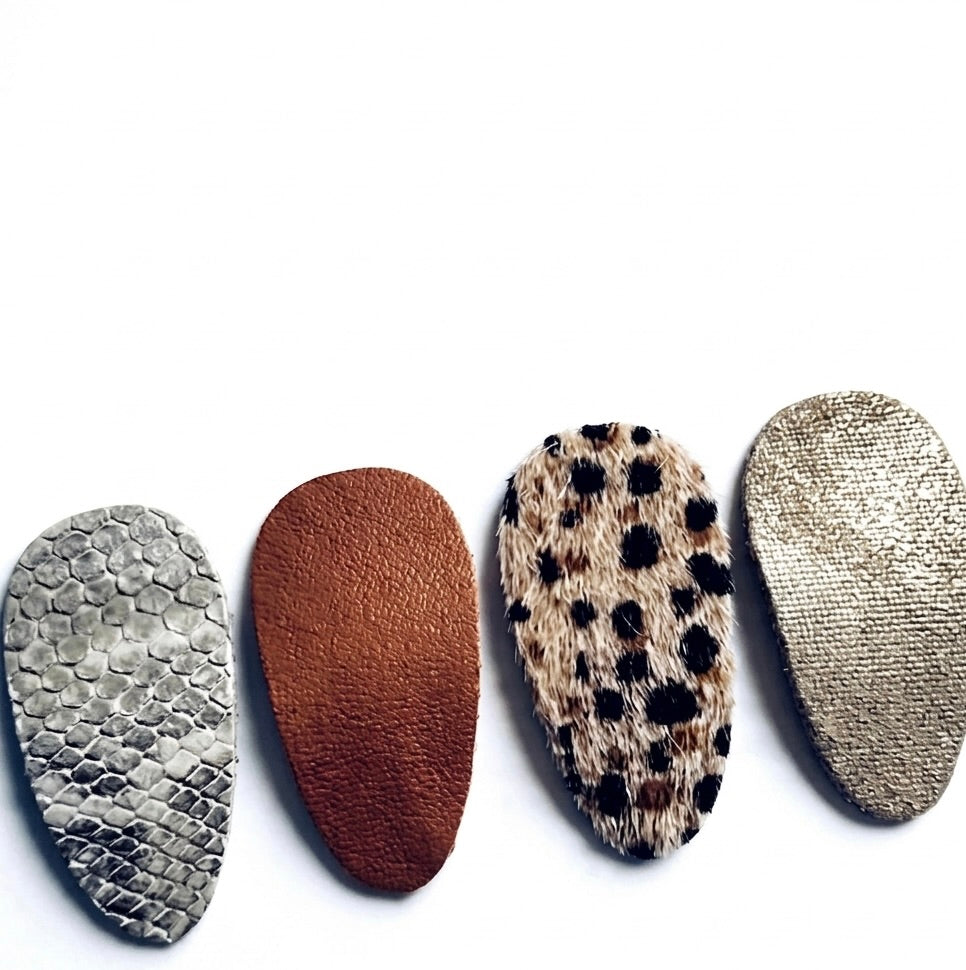Collection "Sauvage & Raffinée" – Lot de 4 Barrettes Clips en Cuir et Fausse Fourrure 🐆