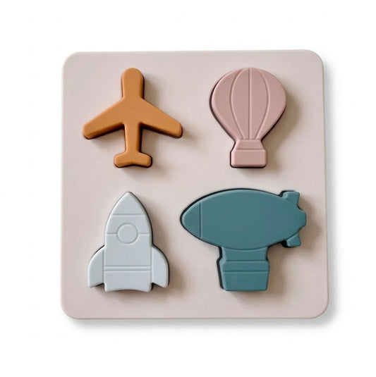 Puzzle d'Encastrement en Silicone "Prendre de la Hauteur" – Thème Transports Aériens Boho 🌸